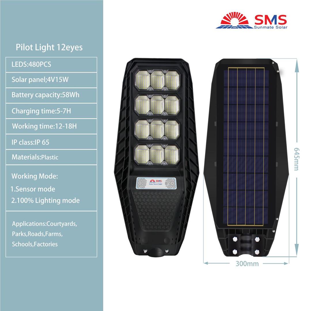 Solar Street Light 1600Lumens 150W,480 LEDs Street Lamp with Light Control&PIR Motion Sensor,
