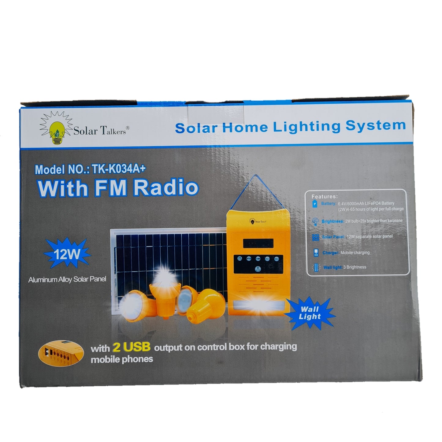 Solar Power Lighting Kit With Radio And 4Bulbs