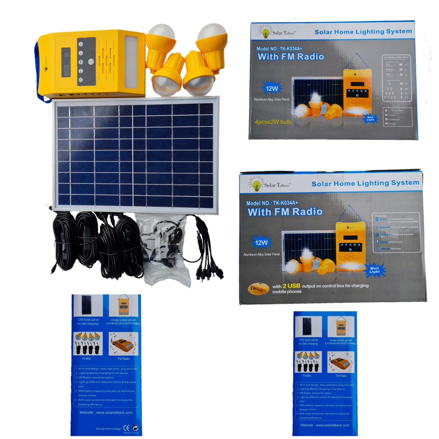 Solar Power Lighting Kit With Radio And 4Bulbs